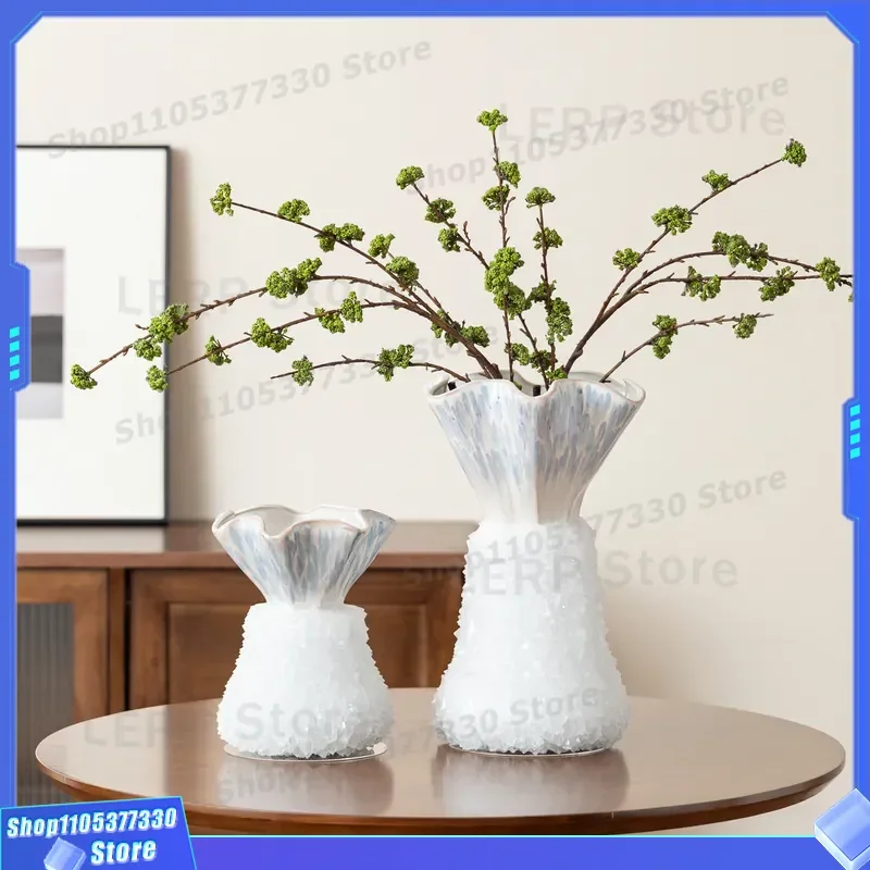 Wabi Sabi Ceramic Vase Blue White Gradient Lotus Mouth High End Art Flower Arrangement Ornament Sand Wind Texture Niche Decor