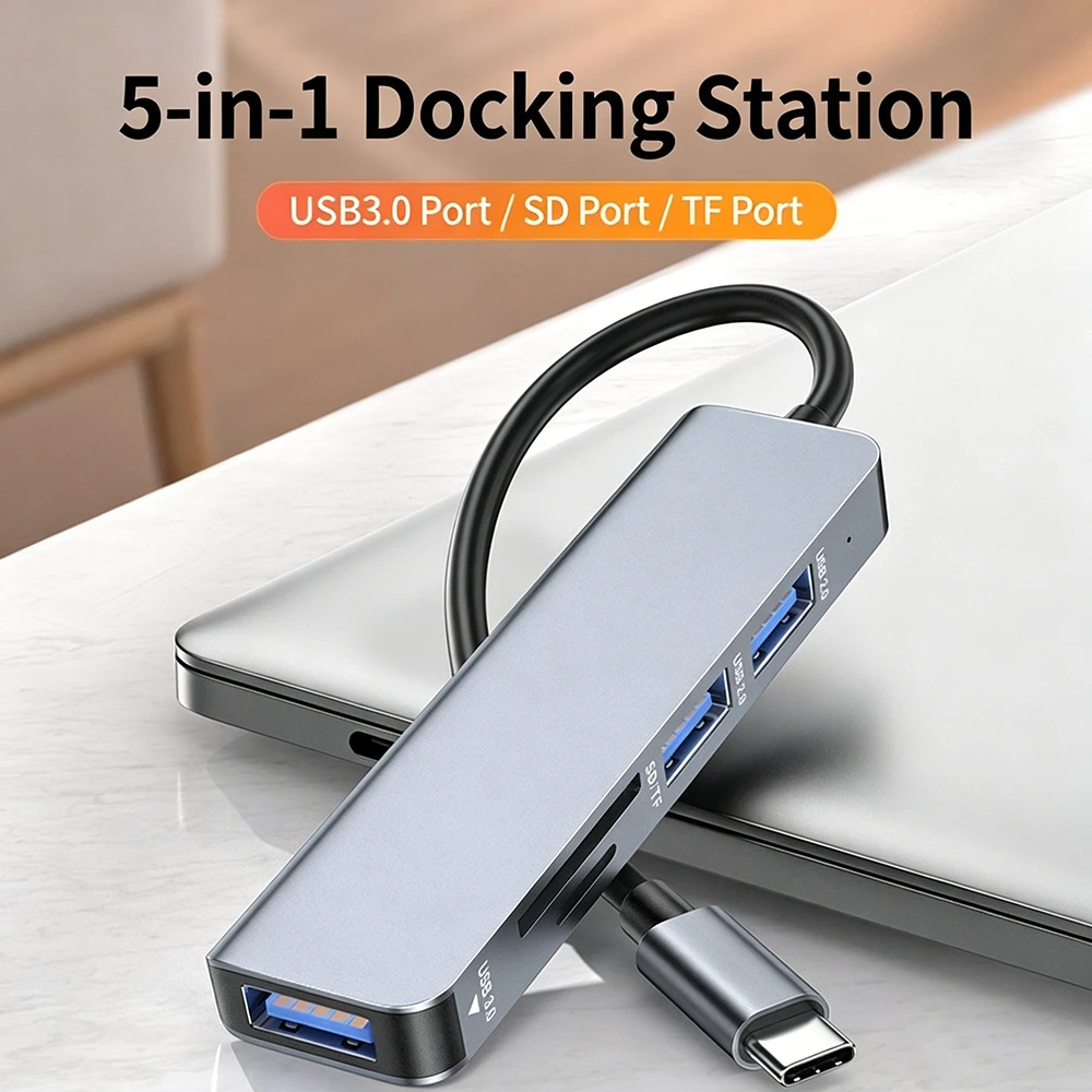 

USB-хаб 5-в-1 USB 3.0: USB-A на 1xUSB 3.0 + 2xUSB 2.0 + кардридер SD/TF, высокоскоростной адаптер-разветвитель 5 Гбит/с для ноутбуков и ПК