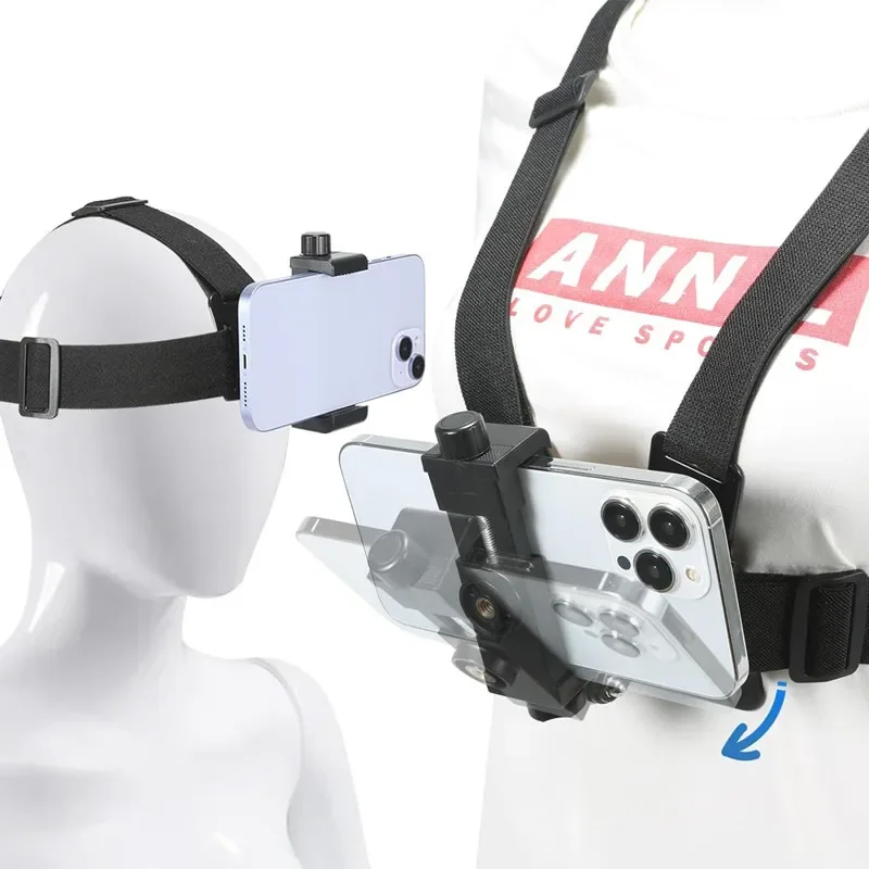 2 in 1 Mobile Phone Chest Strap Harness Stand Head Strap Holder Kit for IPhone GoPro POV Vlog Selfie Stick Tripod Bracket Mount