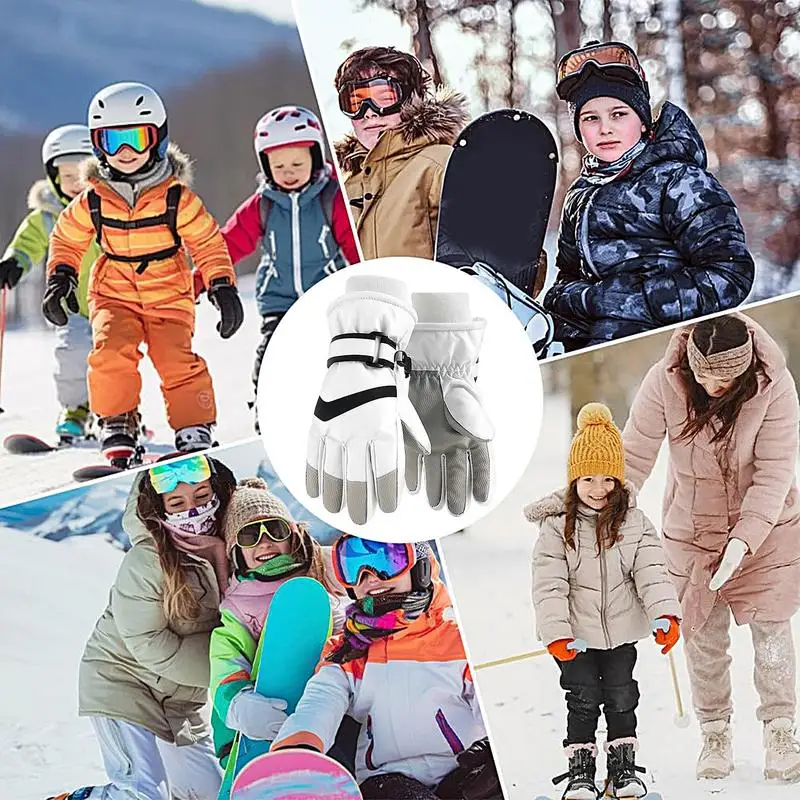 Rękawiczki śnieżne Dziecięce termiczne rękawice snowboardowe Akcesoria zimowe Antypoślizgowe rękawiczki regulowane Sprzęt na zimną pogodę do jazdy na nartach i pieszych wędrówek