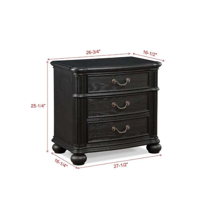 1 szt. Tradycyjny, antyczny uchwyt do szuflady, szafka nocna z 3 szufladami, czarno-szary, ciemny wykończenie, drewniane meble do sypialni