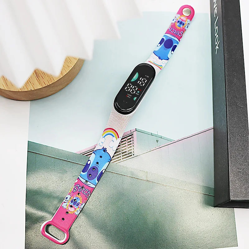 Disney Stitch Wrist Watch Lilo and Stitch Angel Cartoon Printed LED Waterproof Electronic Watch Accessories Student Kids Gift