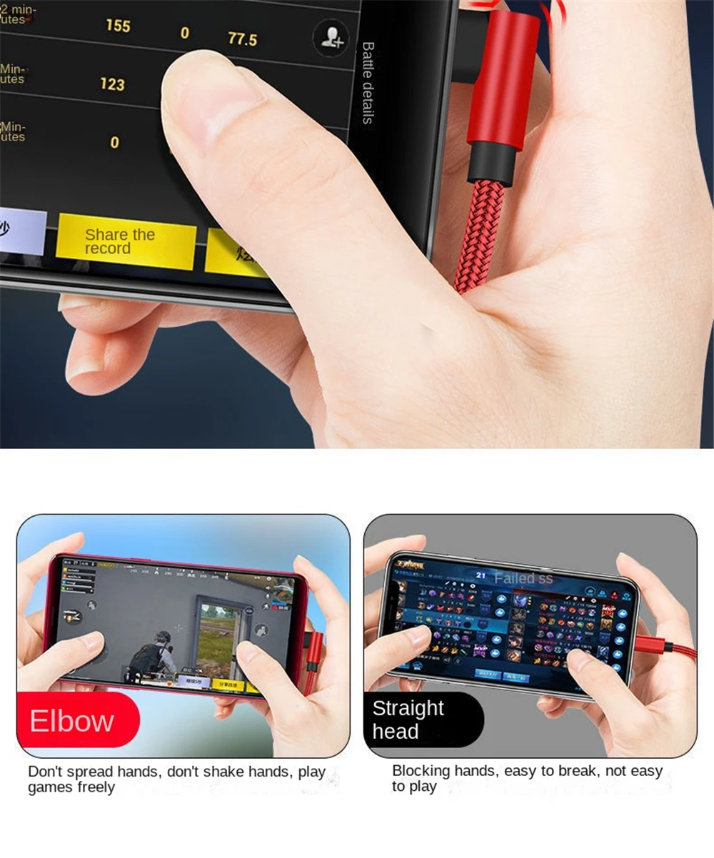 كابل شحن USB C 6A 66 وات 90 °   تصميم الكوع شحن سريع كابل من النوع C شحن سريع للأجهزة الذكية أسلاك البيانات عالية السرعة