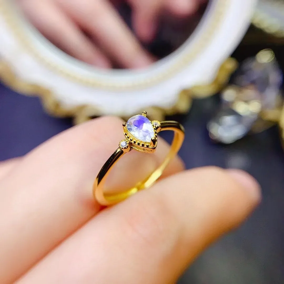 

Natural Moonstone Classic Silver Gemstone Ring 5mm*7mm 100% Natural Moonstone Ring for Woman Solid 925 Silver Moonstone Jewelry