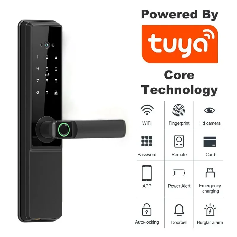 Smartier Digital Handle Tuya App Smart Home Lock Keyless Entry Electronic Fingerprint Smart Door Lock With Cat Eye