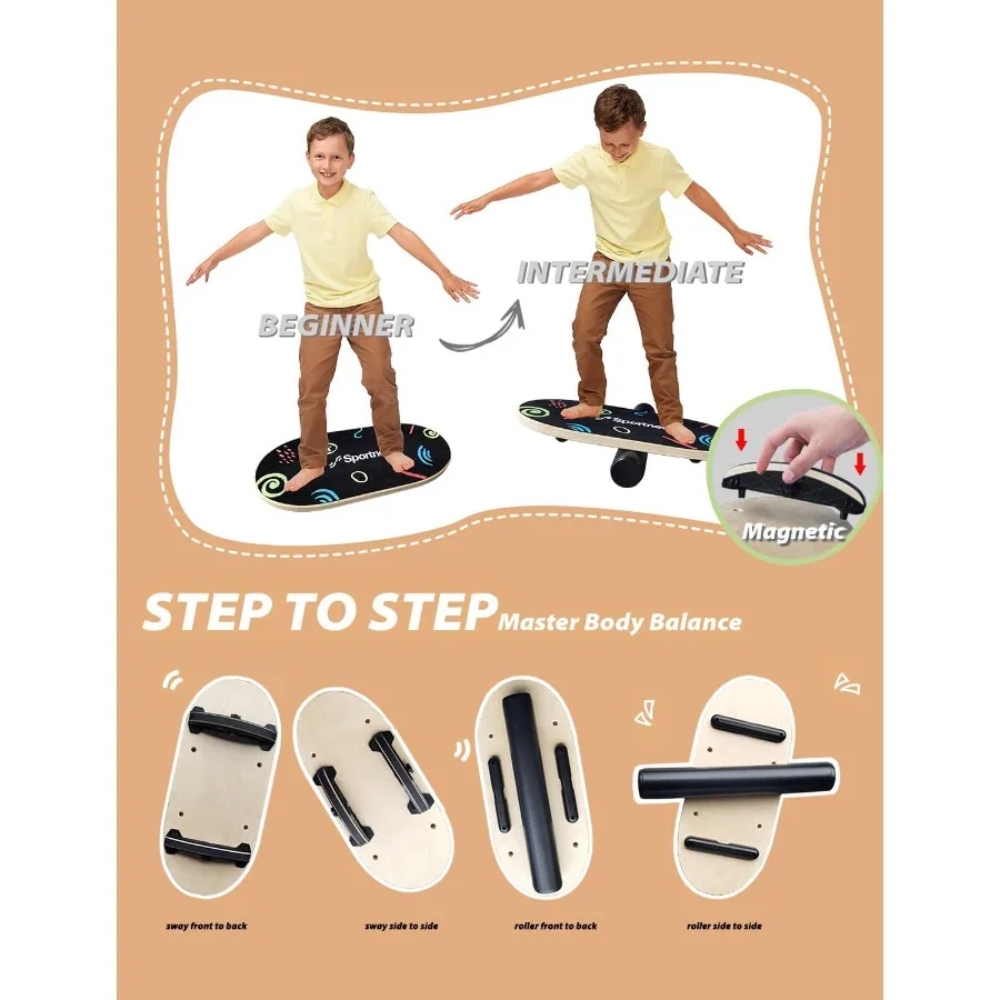 لوحة التوازن للأعمار من 3 إلى 612 عامًا: لوحة تمايل آمنة وقوية للاستخدام الداخلي والخارجي تعزز التنسيق والشارع الأساسي