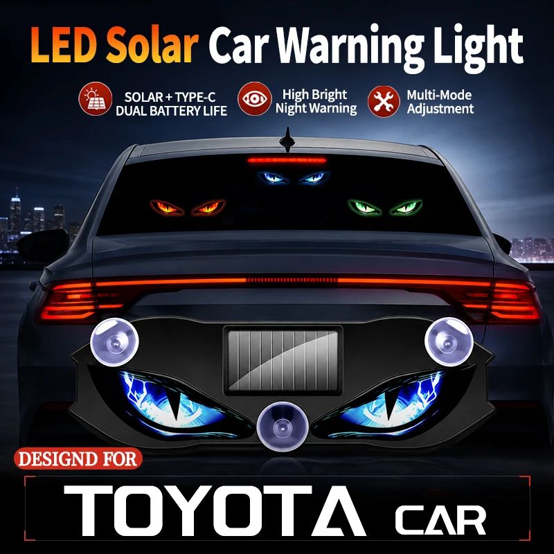 Fits For TOYOTA Car New Car Devil Eye Solar Vibration Sensor Dynamic LED Light Creative Car Ambient Light USB Rechargeable