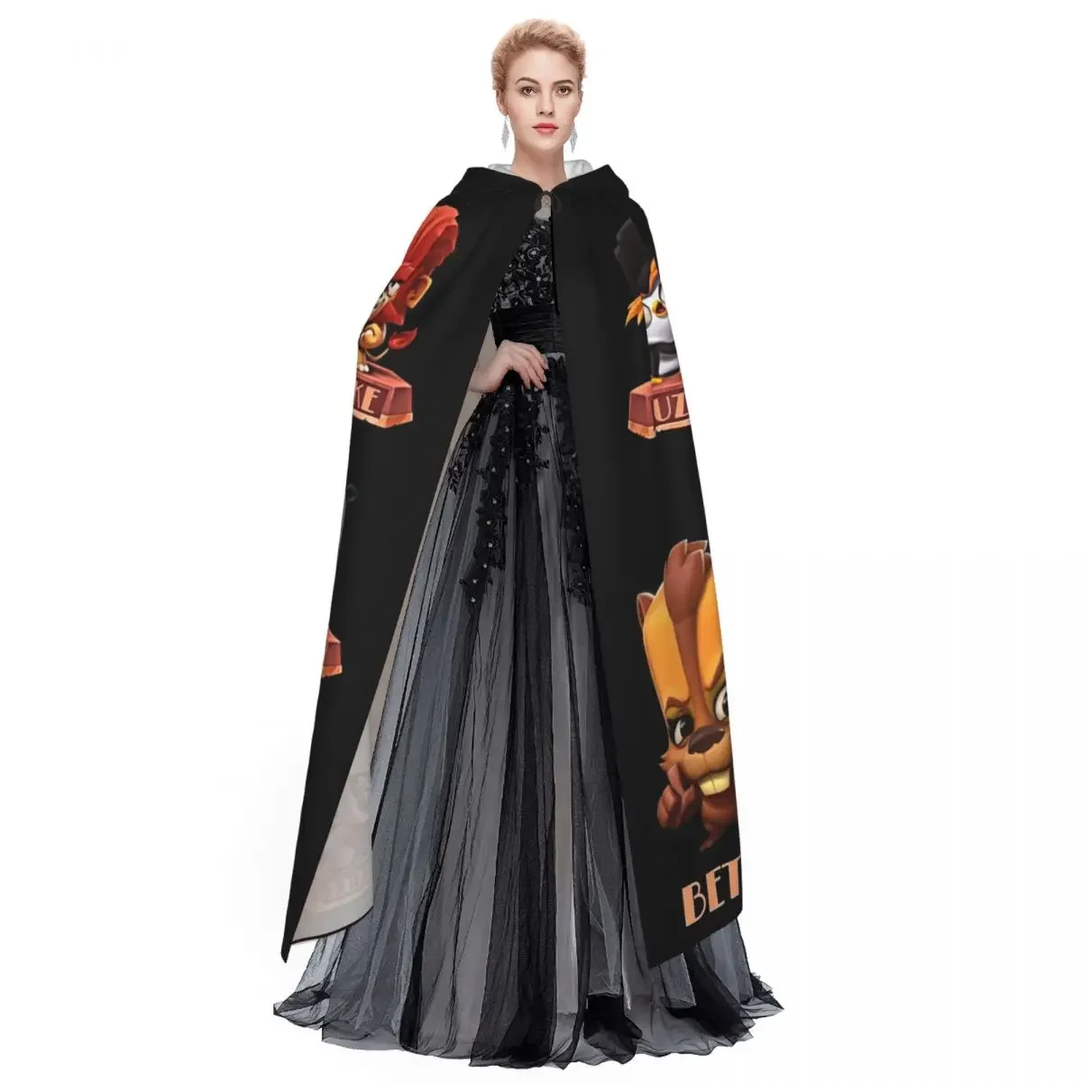 Zooba Battle Arena Royale شخصيات N 01 حديقة الحيوان عباءة طويلة بقلنسوة الساحرة القرون الوسطى زي تأثيري كيب هالوين مصاص دماء الكبار