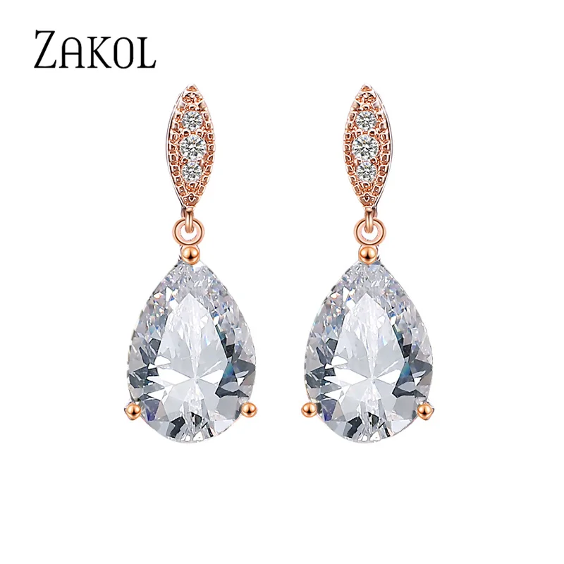 ZAKOL Nickle Free Fashion Water Drop Zircon Dangle Earrings for Women Simple Crystal Bridal Wedding Jewelry Wholesale EP2040