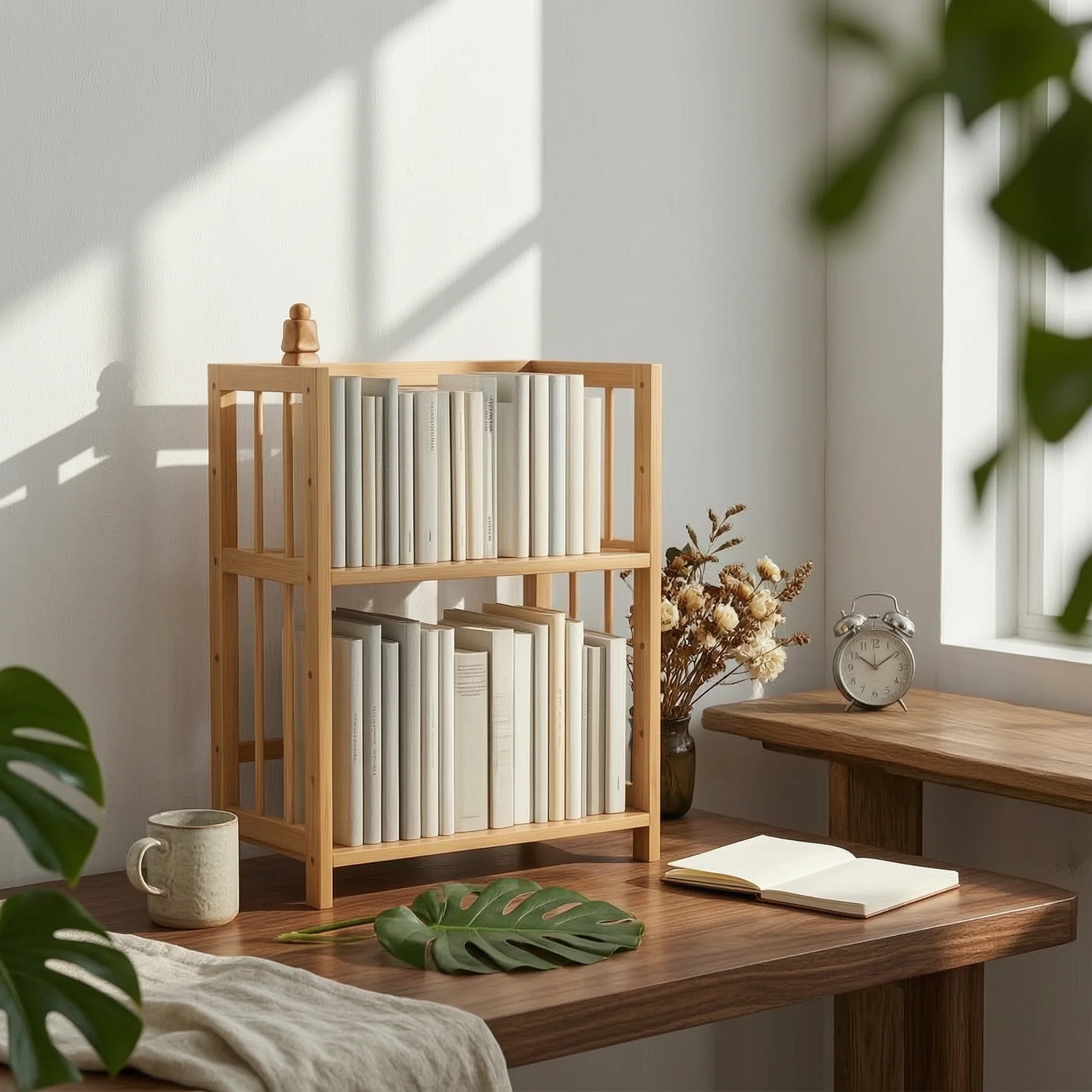 Bamboo Bookshelf Adjustable Slatted Bamboo Shelf unrestrictedFrame Bookshelf Assembled Display Storage Rack Easy to Clean