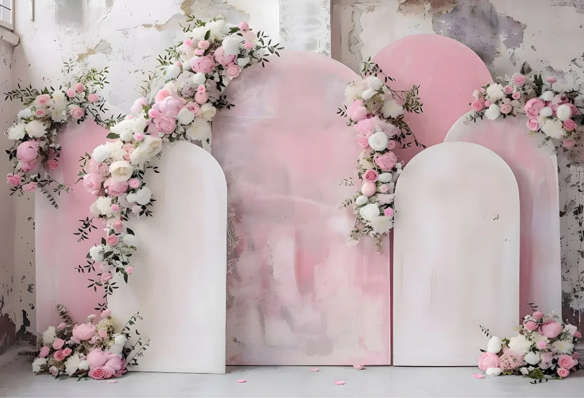 Mehofond 핑크 꽃 벽 웨딩 배경, 임신 초상화 꽃 아치 장면 장식 배경 사진 스튜디오