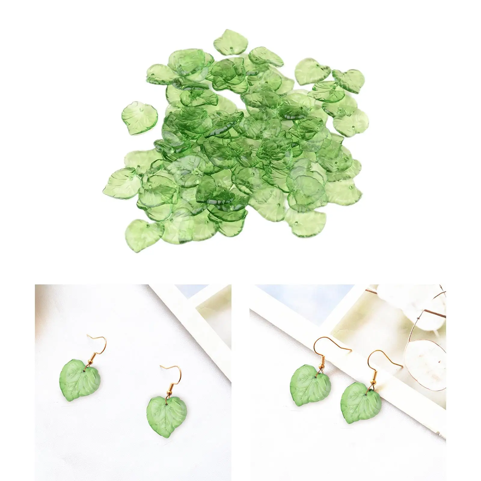 

100x Transparent Green Acrylic Leaf Pendants with 1.5mm Hole Ornaments