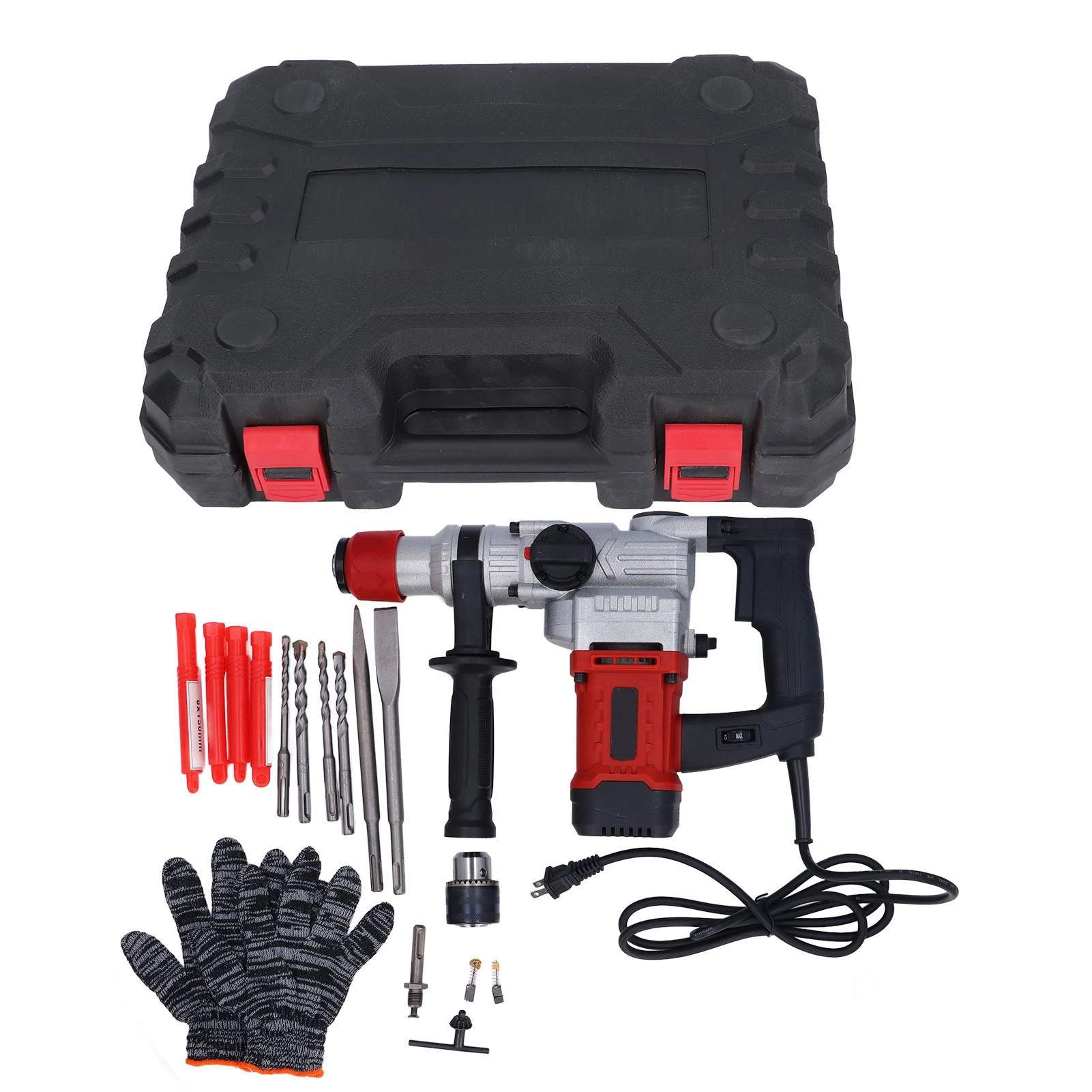 Heavy Duty 1600W Hammer Drill Industrial 28mm Concrete Drilling 4800BPM Dual Function Chisel Mode with Tool Case