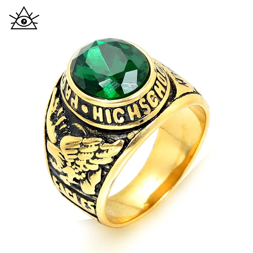 European And American Popular New Hand Jewelry Eagle Men\'s Military Ring Multi-color Sapphire Titanium Steel Ring