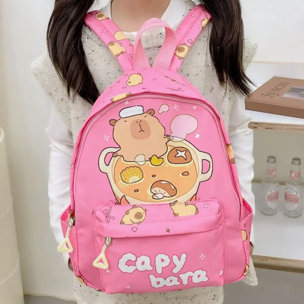 

New Nylon Backpack Large Capacity Lightweight Schoolbag Capybara Waterproof Shoulders Bag Children