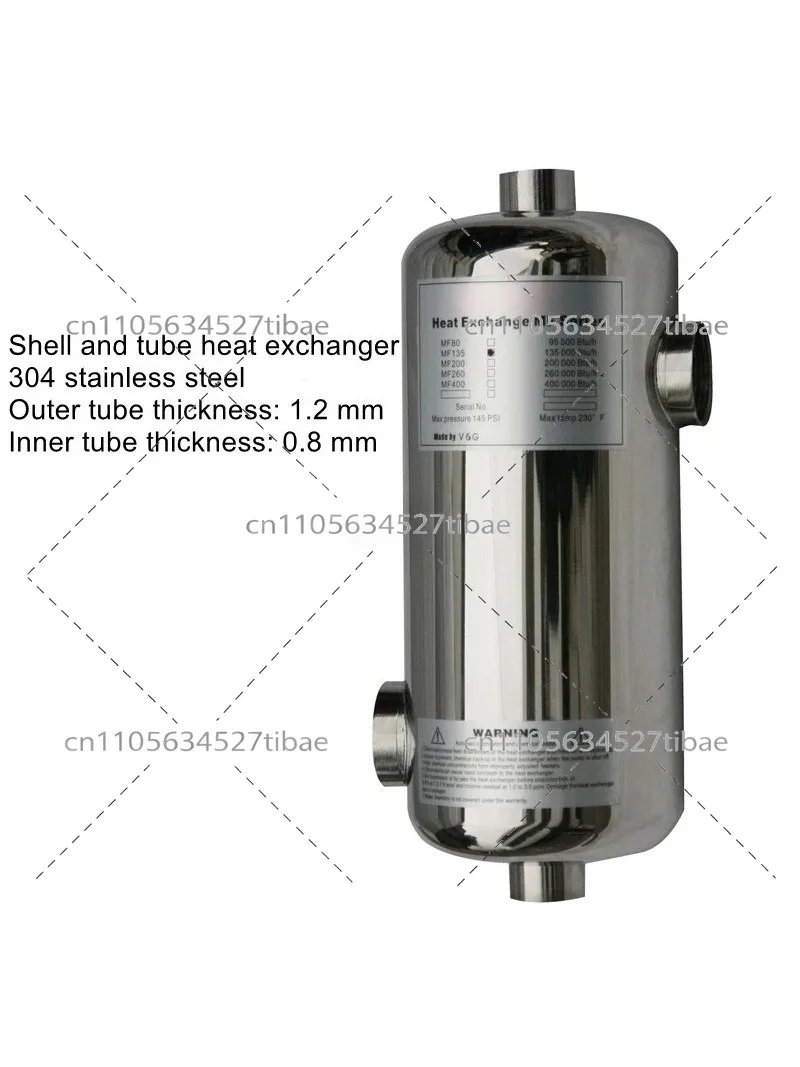 3T Stainless Steel Tube Shell Heat Exchanger for Swimming Pool Hot and Cold Water Cooling, Pool Equipment