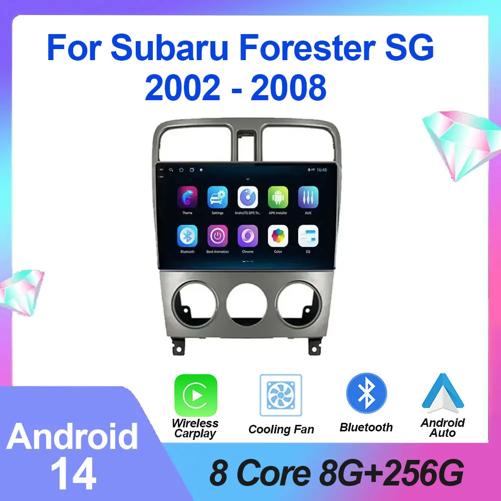 

Автомагнитола на Android 14 для Subaru Forester SG 2002-2008, мультимедийный видеоплеер с GPS-навигацией, Авторадио NO 2 Din, DVD