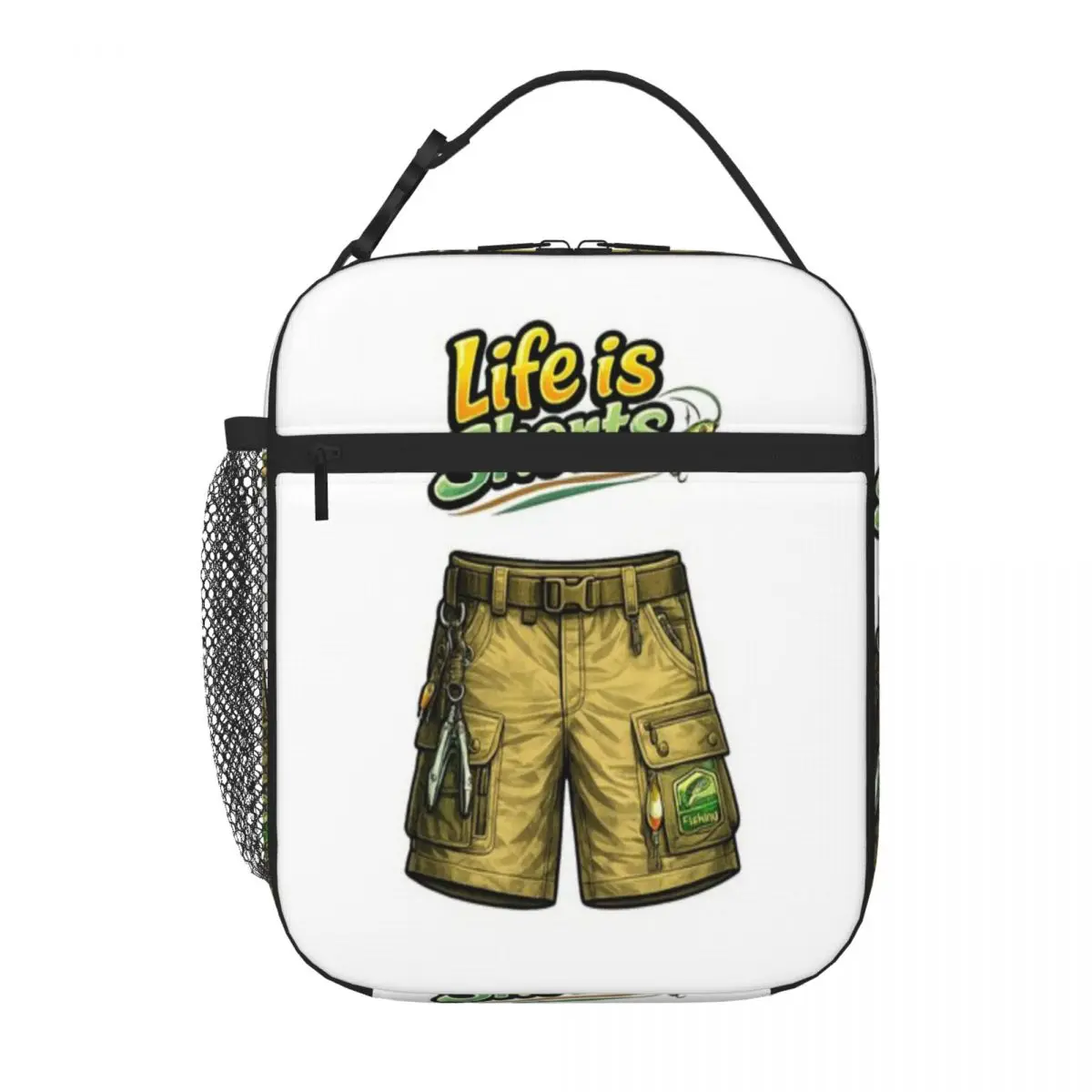 Hot Sale Life Is Shorts Go Fishing Multi Pocket Nylon Lunch Bag Newborn Food Storage Outdoor Lunch Bag