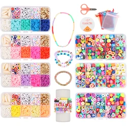 45 tipos de grânulos encaixotados kits de argila de polímero acrílico carta sementes contas jóias fazendo kit conjunto cabo elástico para meninas crianças diy pulseira