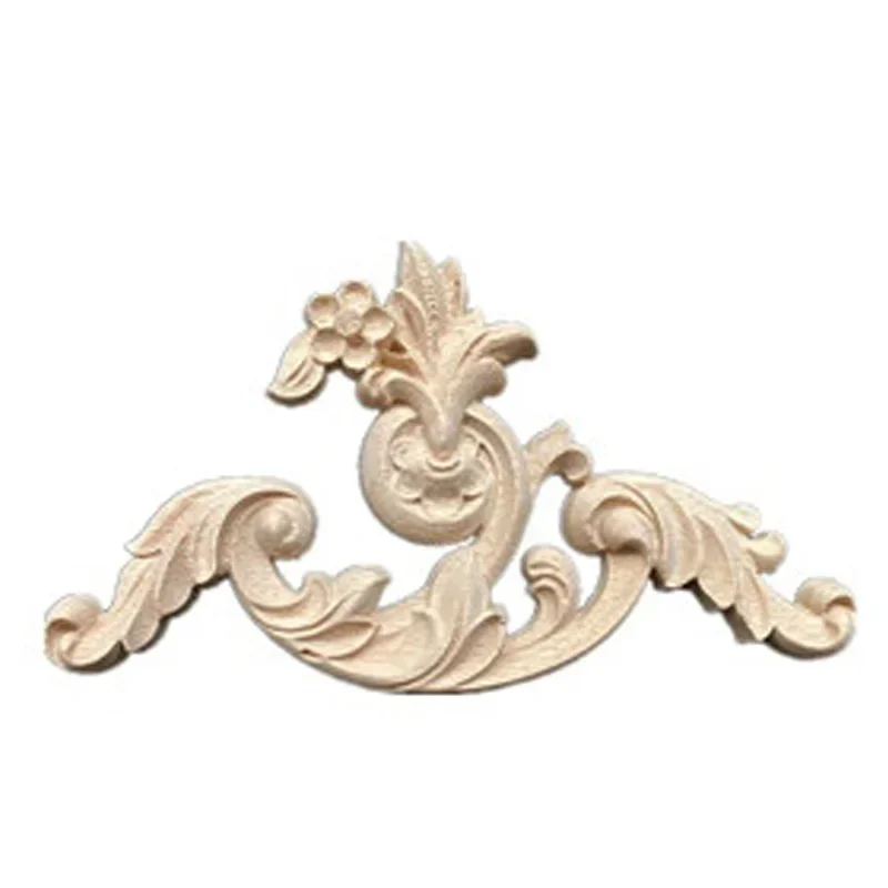 18cm European Style Real Rubber wood Long Floral Carving Applique Home Decoration Accessories Door Cabinet Furniture Figurines
