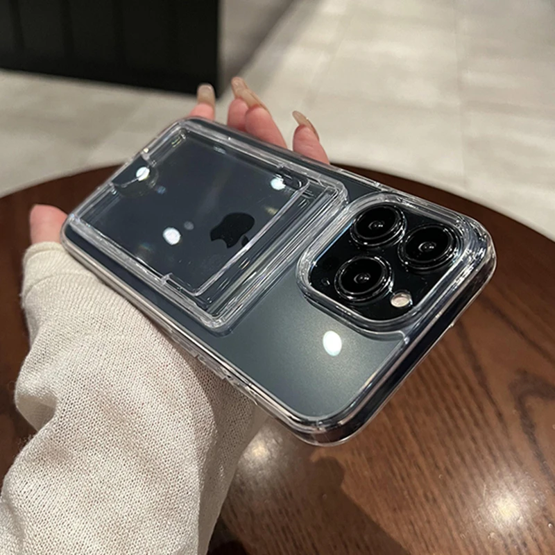 حافظة لهاتف آيفون 16 15 برو 13 11 12 14 برو ماكس بلس XR غطاء محفظة أكريليك شفاف مقاوم للصدمات