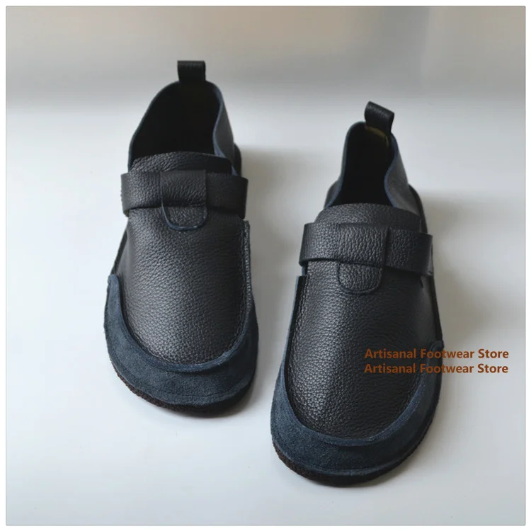 

Slip On Loafers Blue/brown Leather Casual Shoes British Style Cowhide Lightweight Soft Leather Soft Soled Single Shoes for Men