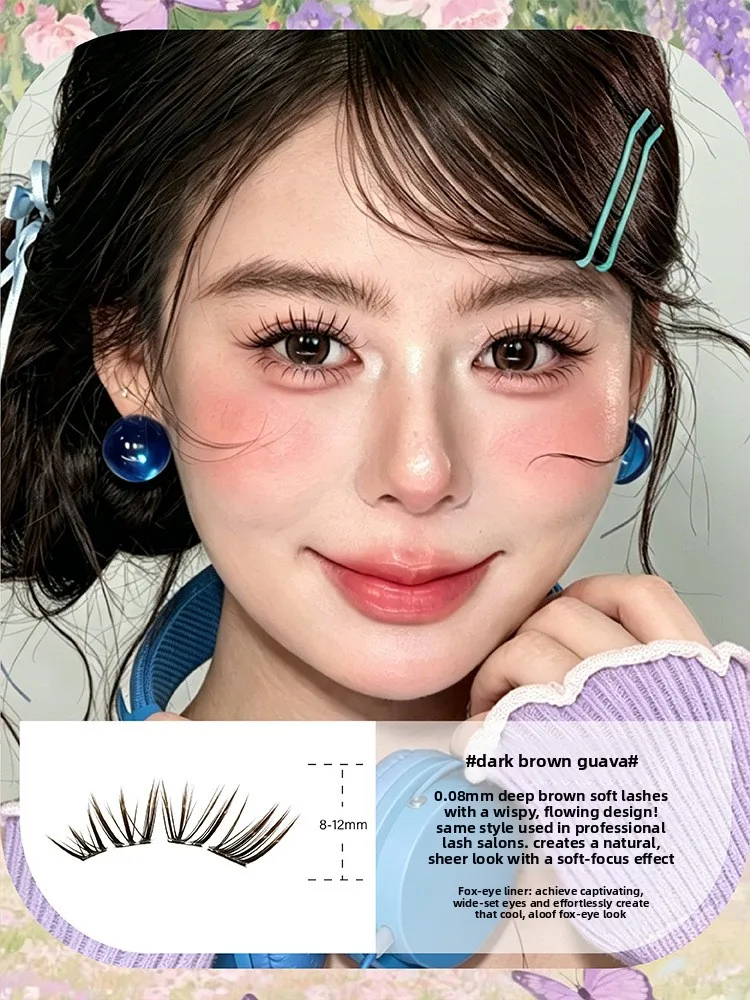 Klebefreie, natürlich aussehende Fox-Eye Wispy Lashes, flauschige, weiche, einzelne Wimpernbüschel, lange, verlängernde Cat-Eye-Kunstwimpern – Detail 20