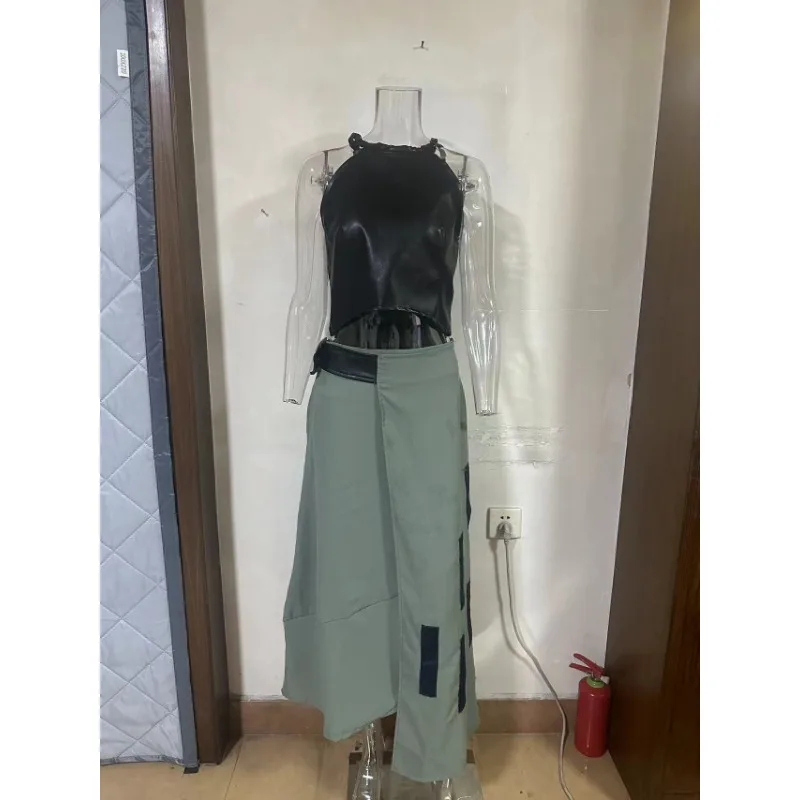 Women Fashion Hanging Neck Short Top & Long Skirt Two-piece Set