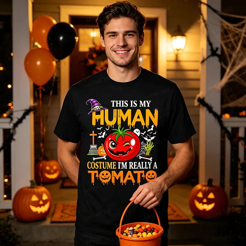 Lustiges Scherz-Kostüm „Ich bin wirklich eine Tomate“ Halloween-Lebensmittel-T-Shirt Y2k Witz Sarkastisches Persönlichkeits-Sprüch-T-Shirt Weiches Baumwoll-Outfit – Detail 4