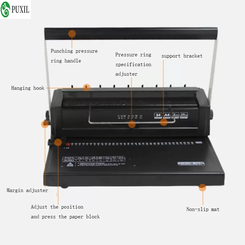 A4 Desktop Binding Machine Manual Wire Punch Binder 34-Hole Adjustable Paper Punching Machine for Notebook Document Office