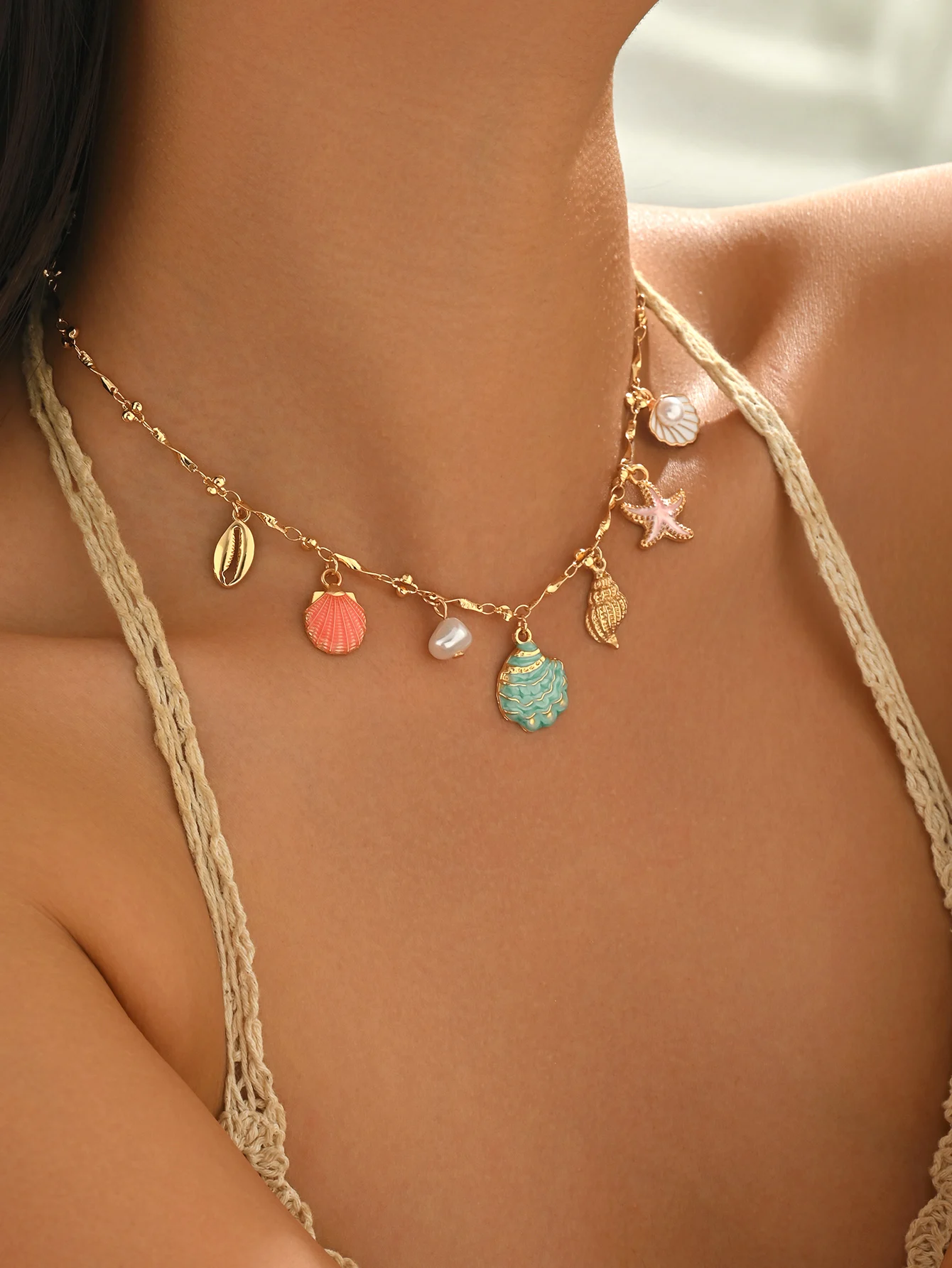 Ocean Whispers Pastel Shell Necklace S44aa80a137c0455f82361c1e0176e669e