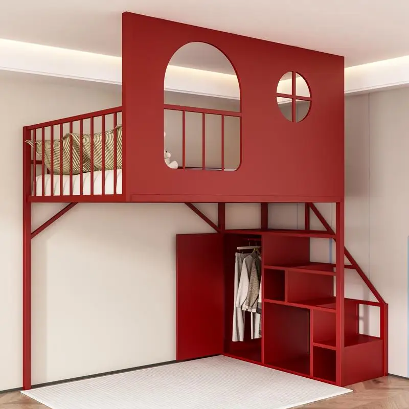 

Elevated bed small apartment bed empty single upper floor children high and low tree house castle bed duplex second floor