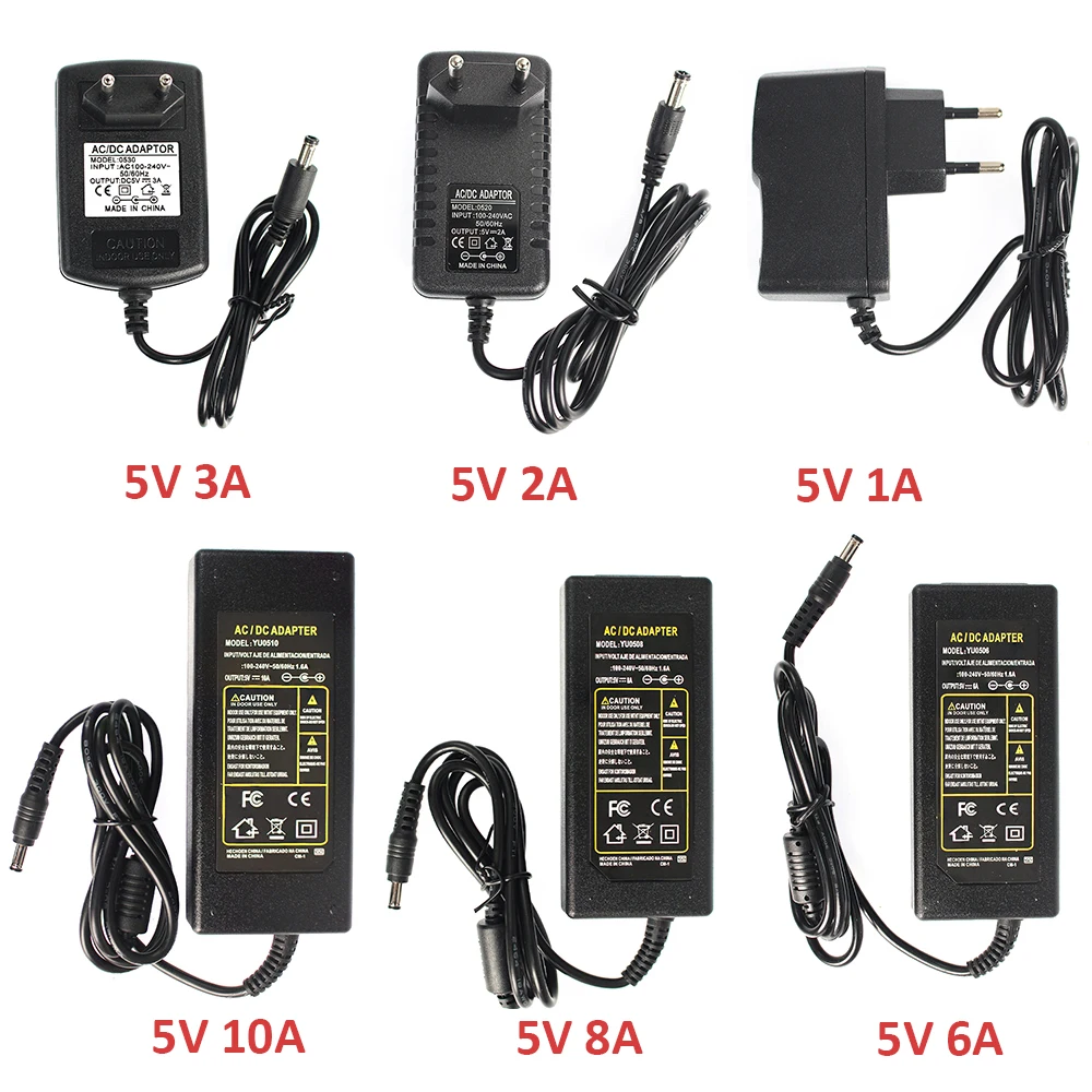 Adattatore di alimentazione AC DC 5V 1A 2A 3A 5A 6A 8A 10A AC DC 5 V Volt Adattatore di alimentazione Alimentazione da 220 V a 5 V Spina per lampada