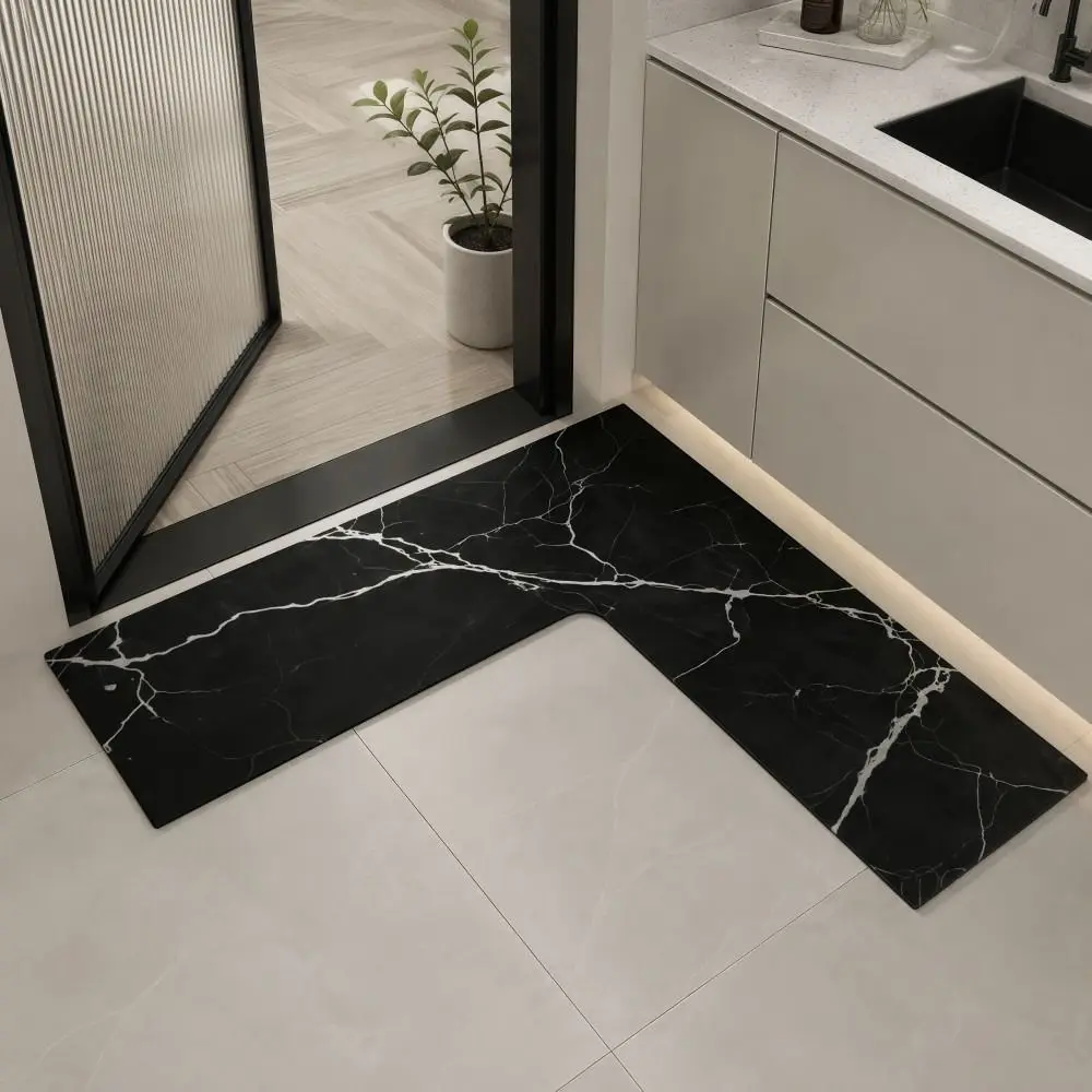 Luxury L-Shaped Kitchen Corner Carpet Anti-slip Washable Kitchen Rug Oil-resistant Stain-resistant Bathroom Mat For Home Corner