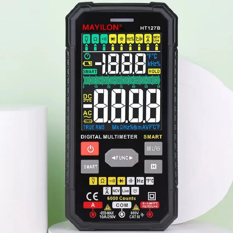 

HT127A HT127B Smart Professional Digital Multimeter Frequency Meter Touching Color Screen Auto Range NCV Transistor Tester