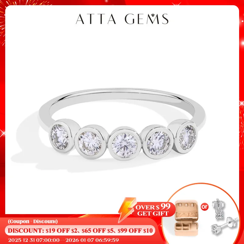 

ATTAGEMS 925 Sterling Silver Round Cut 3.0mm Moissanite Ring for Women D/VVS1 Diamond Wedding Band Engagement Jewely Gift Daily