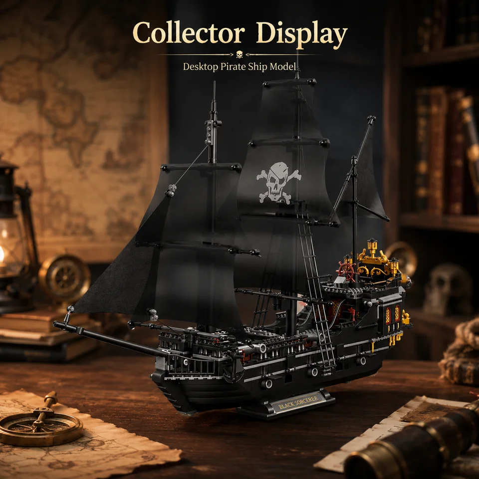 1424PCS Black Pirate Ship Building Blocks Skeleton Ghost Boat