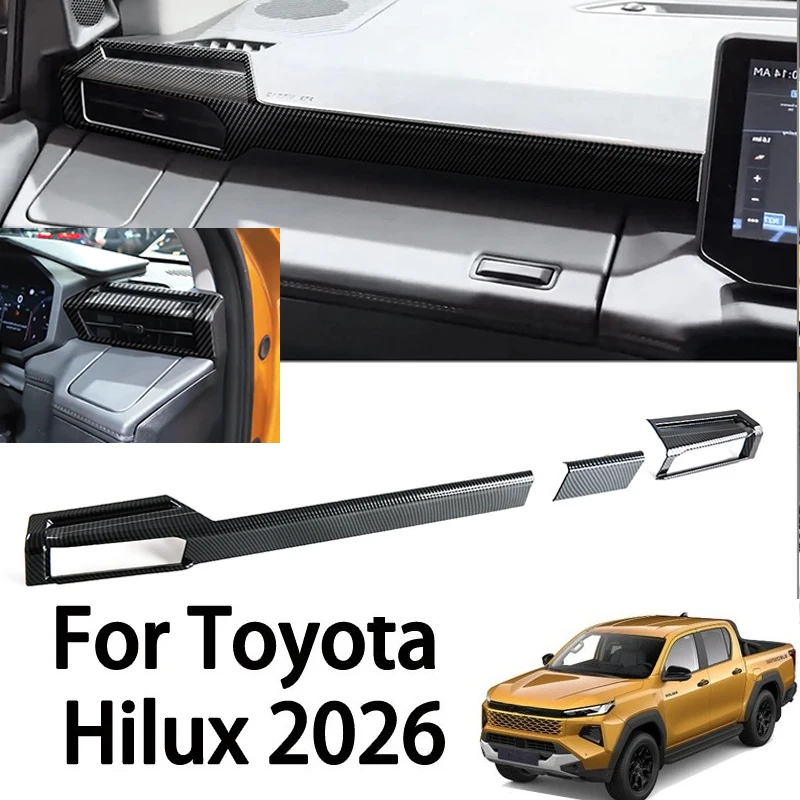 For Toyota Hilux Travo 2026 Carbon Fiber Texture Center Console Trim Front Air Vent Cover Interior Decoration Accessories
