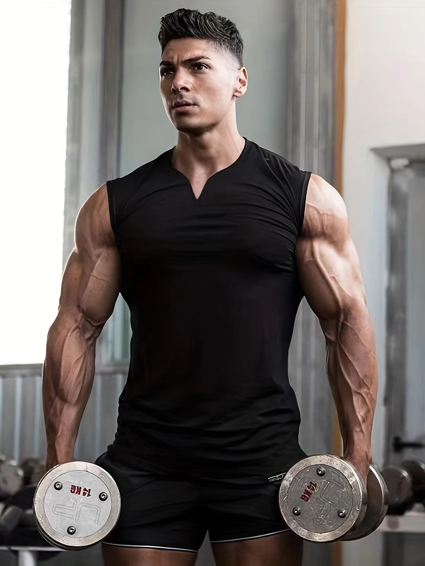 

American style new men V-neck Vest gym Tank top Men Fitness sleeveless shirt Exercise Sports Undershirt Gyms train vest 2024