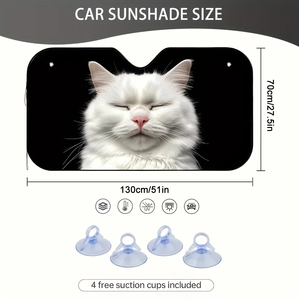 1pc Cute Smug White Cat Car Sun Visor - Heat-Resistant UV Protection, Fit For All Vehicles, Reduces Sunlight Exposure & Keeps In