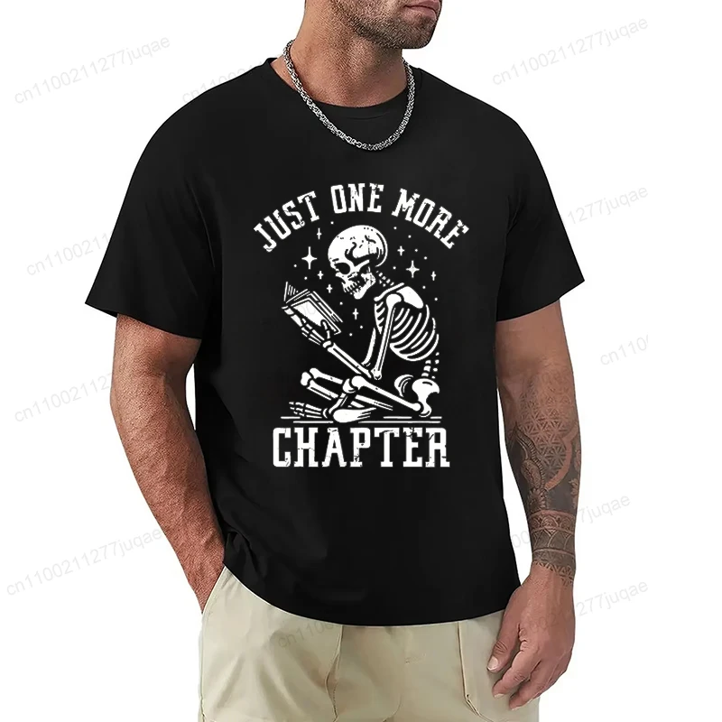 Just One More Chapter Men T-Shirts Funny Skull Bookworm T Shirt Book Lover Reading Teacher Tshirt Women Men Short Sleeve Tees