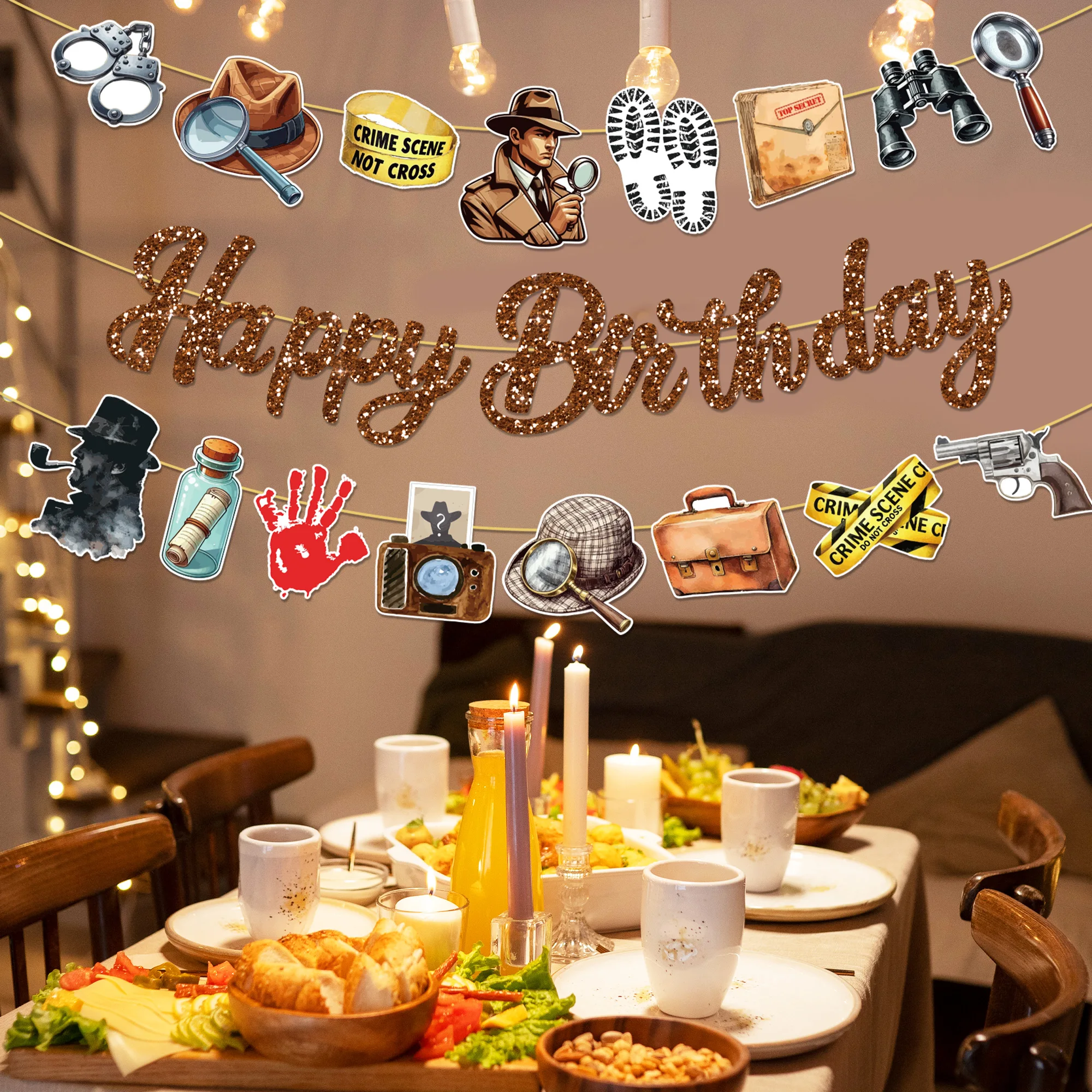 20 Stück Smart Detective Themed Geburtstagsbanner, Luftschlangen, Wandbehang, Wimpelkette für Festival, Geburtstag, Dekoration, Partyzubehör – Detail 8