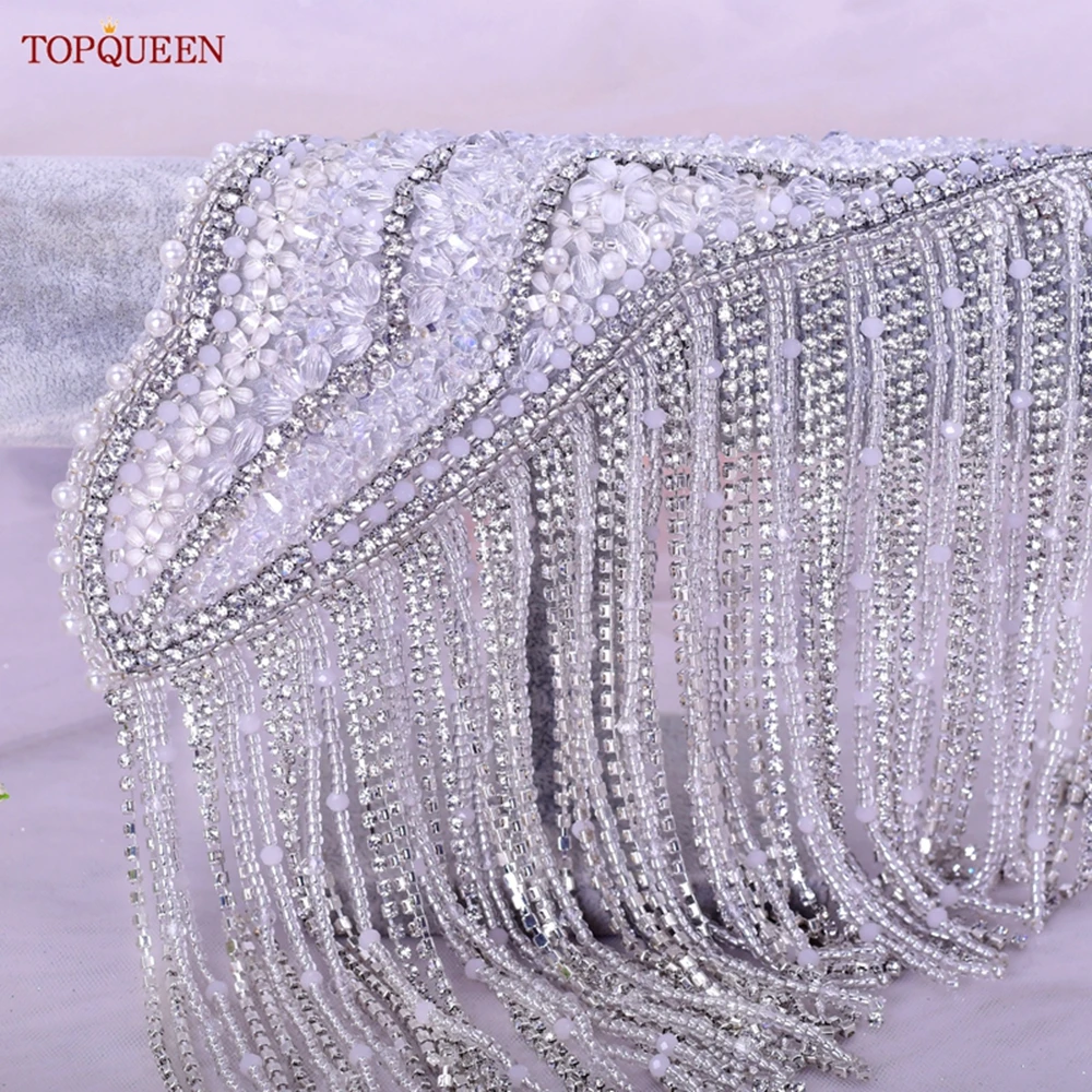 TOPQUEEN SP65 Frauen Dame Schulter Strass Schmuck Handmade Shiny 3D Epauletten Kleidung Decor Brosche Quasten für Nähen Applique