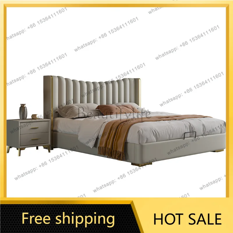 Factory Direct Sales Light Luxury American Leather Bed Modern Simple Master Bedroom High Box Storage Bed
