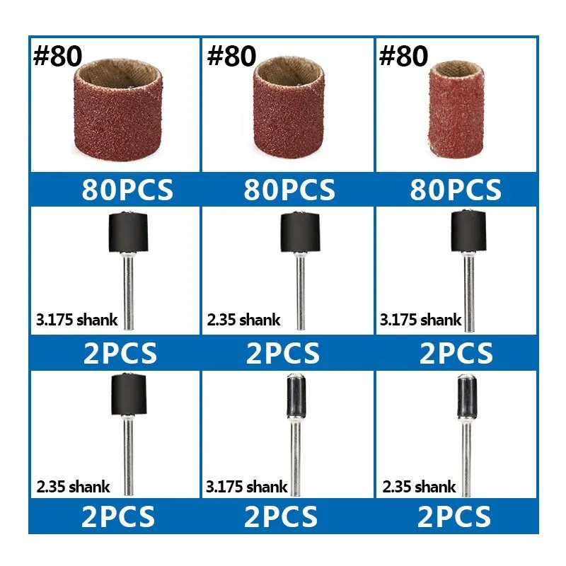 CMCP Kit 252pcs 80 Grit Lixar Tambor com 3.175 milímetros Banda de Lixar Mandril Para Dremel Rotary Ferramentas de Polimento