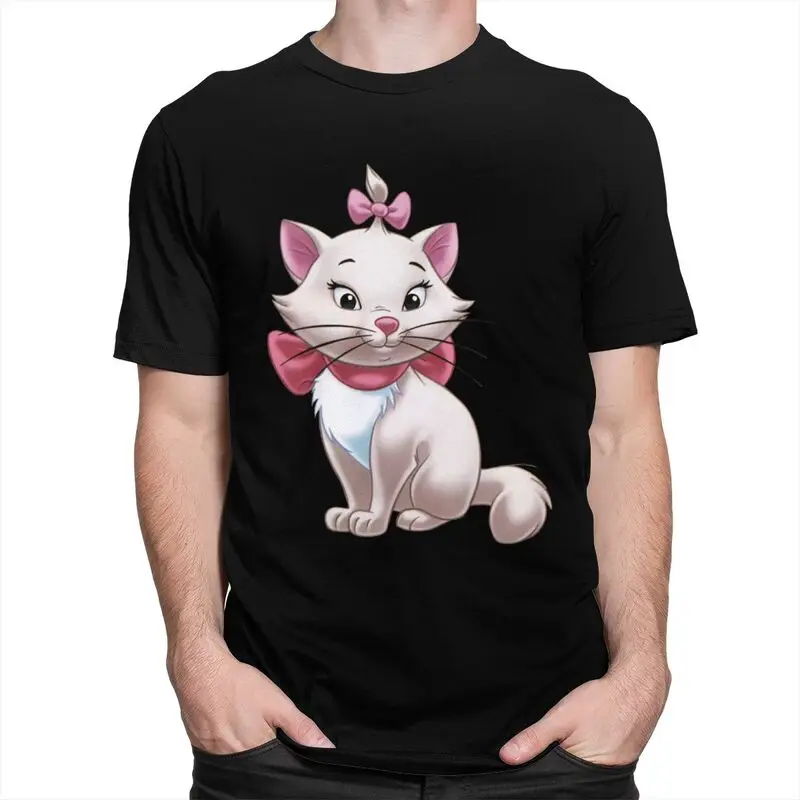 Male Marie Kitten Cartoon T Shirt Short Sleeve Cotton Tshirts Cool T-shirt Leisure Tees Loose Fit Clothing