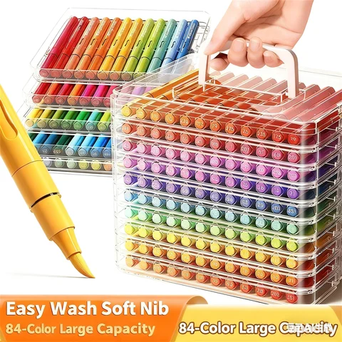 12/24/48/60/84 colors Acrylic Paint Markers,Soft Brush Student Graffiti Painting Pens Set,Festival Gift DIY Art Markers