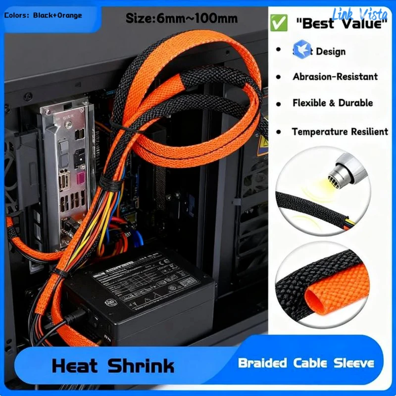 Heat Shrink Braided PET Sleeving 6-30mm Flame Retardant Wire Wrap Sheath for Automotive Cable Protection Organization 1-10M