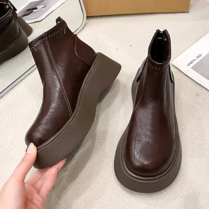 

Женские короткие ботинки на плоской подошве на платформе, новая зимняя модная уютная обувь, дизайнерские короткие ботинки «Челси» 2025 года, повседневные кроссовки, платье Zapatos