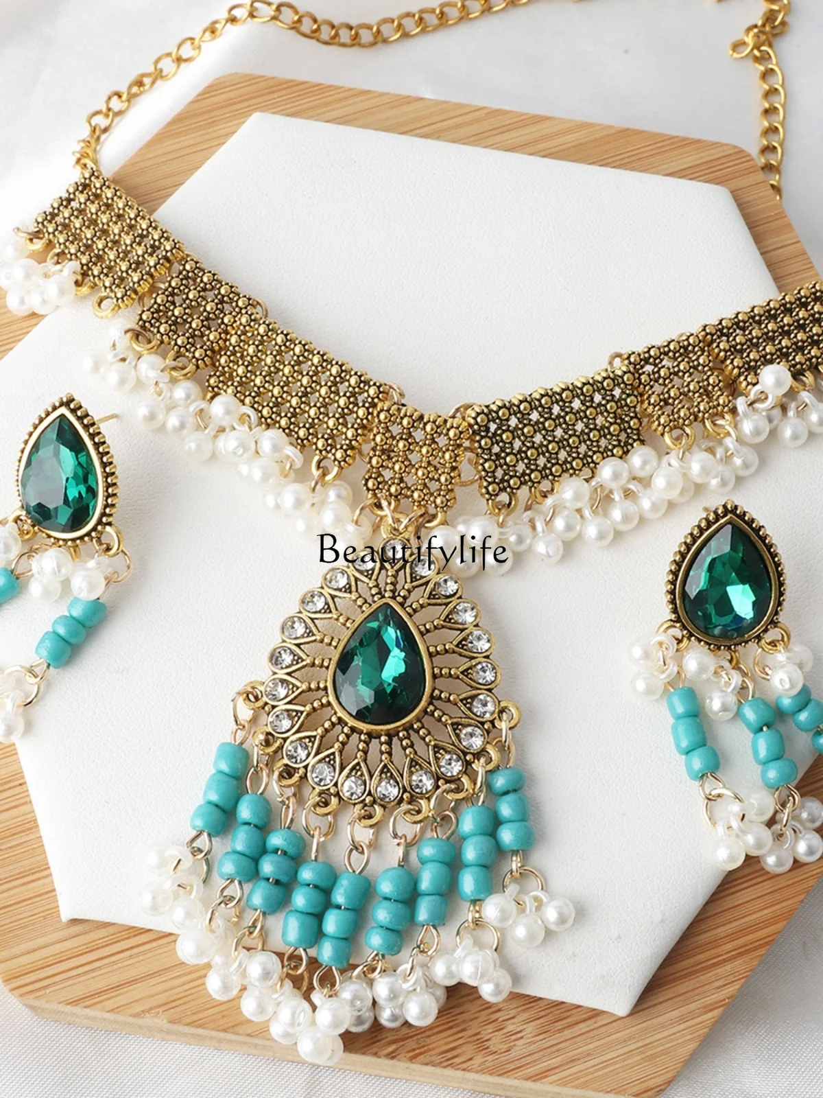 

Heavy Industry Indian Style Luxurious Tassel Suit Exotic Pearl Rhinestone Earrings